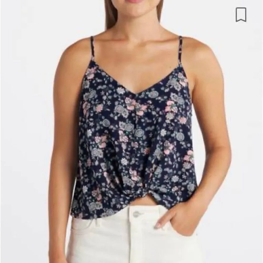 Lush blue floral print wrap spaghetti strap top size small EUC